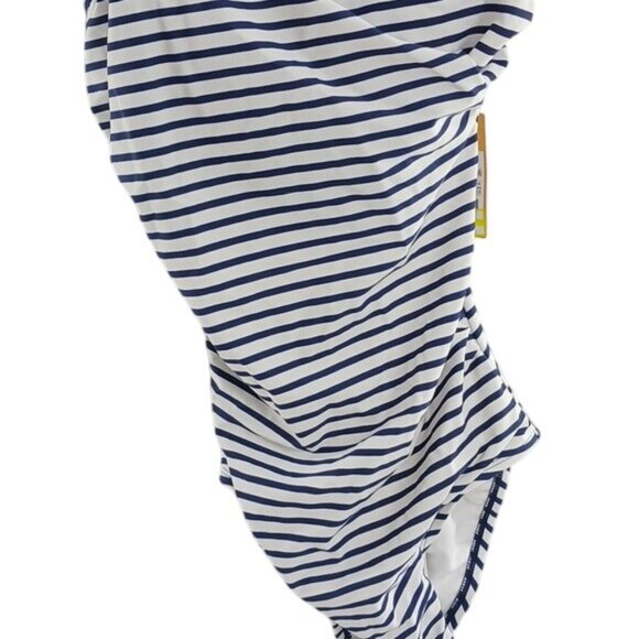 Kona Sol Swimsuit Blue White Striped One Piece Criss-Cross Back Womens Size S - Picture 5 of 12